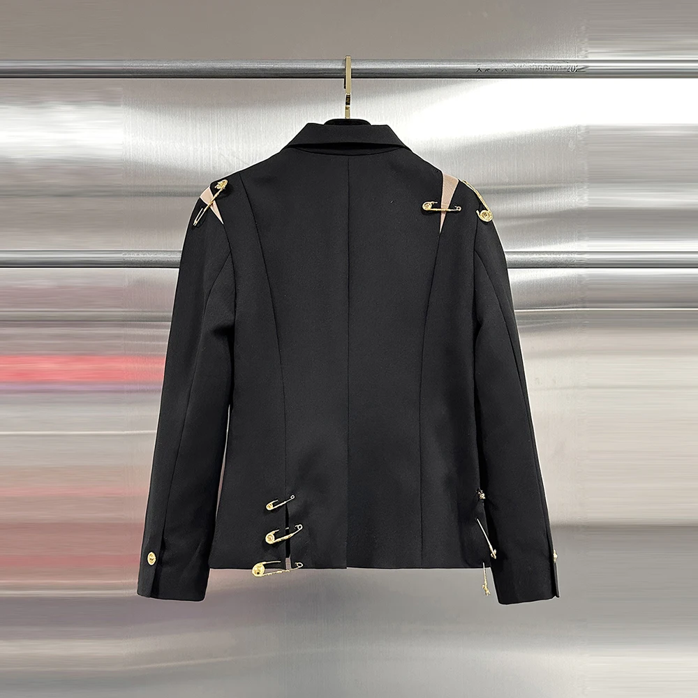 CHICEVER الراقية شيك تقسم مشبك معدني الحلل للنساء محززة طوق كم طويل المرقعة شبكة سبليت معاطف الإناث نمط #2