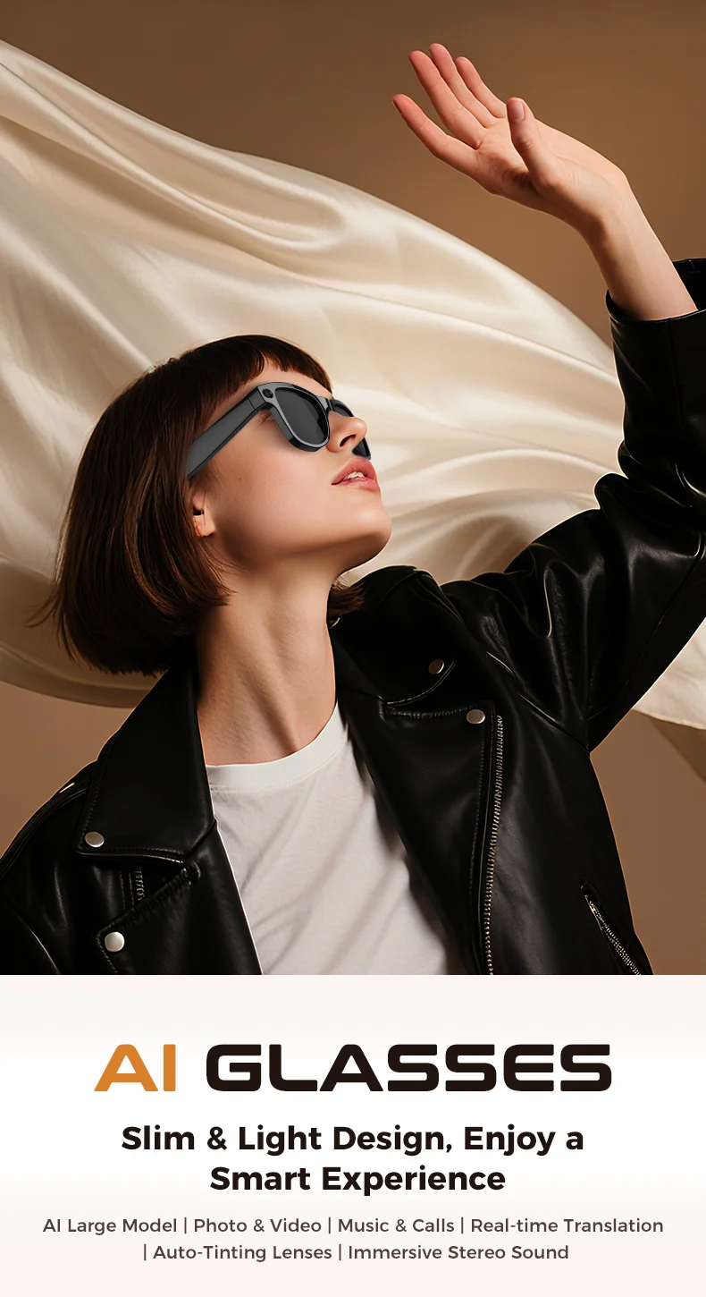 Fashion AI Smart Glasses 1080P HD Camera Magnetic Charging WiFi Bluetooth Call AI Translation IPX5 Waterproof Eyewear