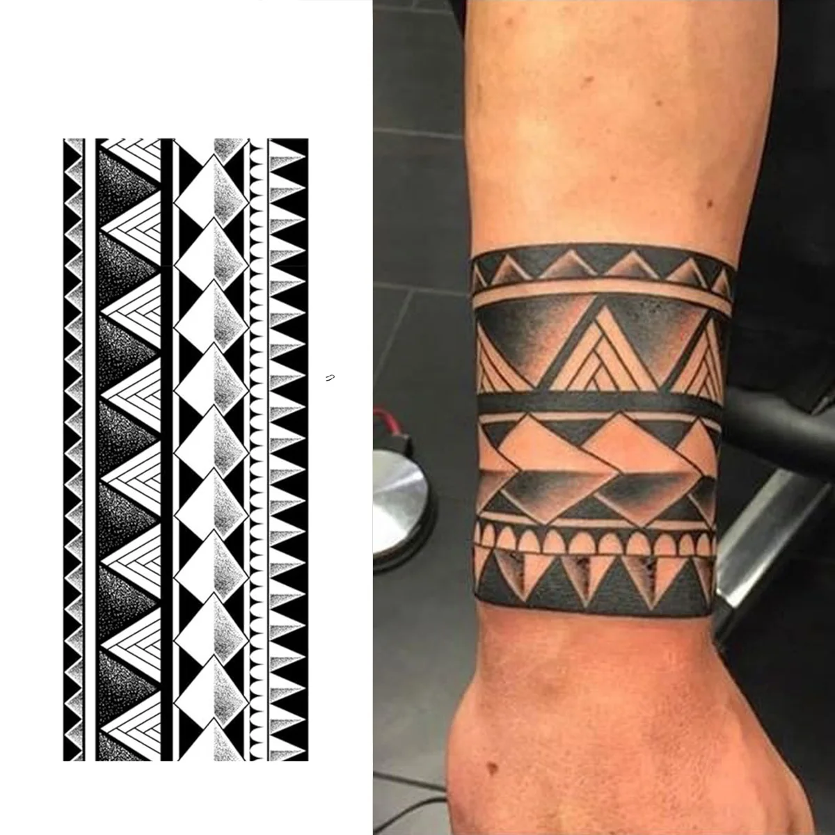 

1Sheet Fashion Black White Arm Ring Geometry Temporary Tattoo Waterproof Men Women Half Personality Thigh Stickers.