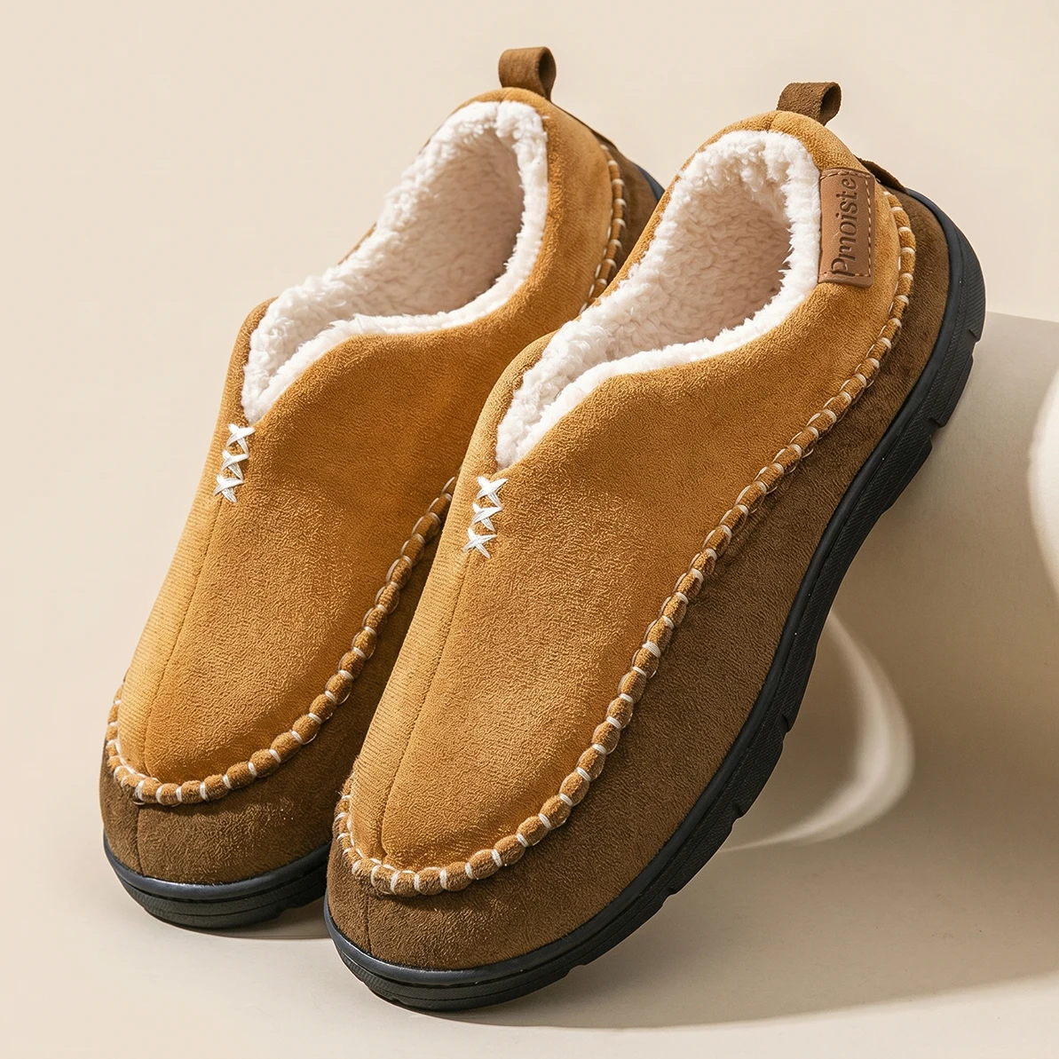 Herren Warme Mark Line Hausschuhe mit TPR-Sohle, Rutschfest, Weich und Bequem, Winter-Wohnzimmerschuhe, Hohe Qualität – Detail 4