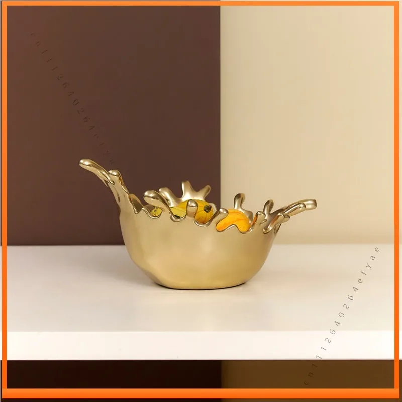 Creative Golden Splash Shape Fruit Plate Home Desktop Decoration Metal Storage Fruit Bowl Tray Ornament