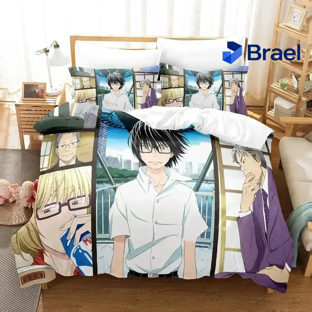 Exquisite March Comes In Like A Lion Bedding Set Cartoon Anime Three-piece Set Adult Kid Bedroom Duvetcover Sets Kawaii Luxury B
