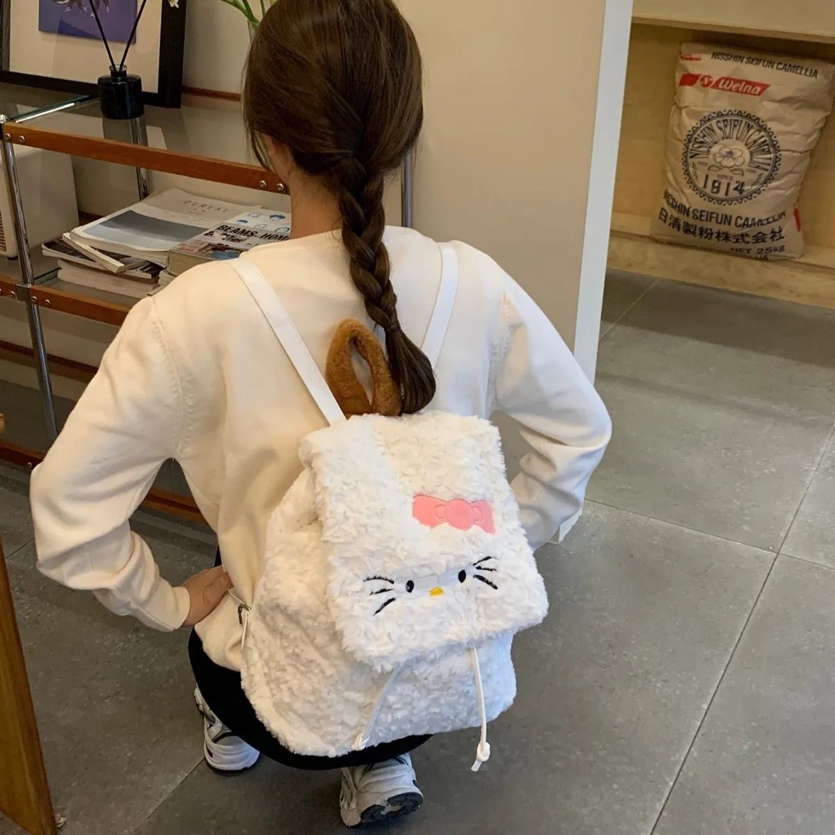 

Модная сумка, милый стильный рюкзак Kawaii, милый японский рюкзак с белым котом, универсальный школьный рюкзак большой вместимости с бантом, мини-маленькая сумка