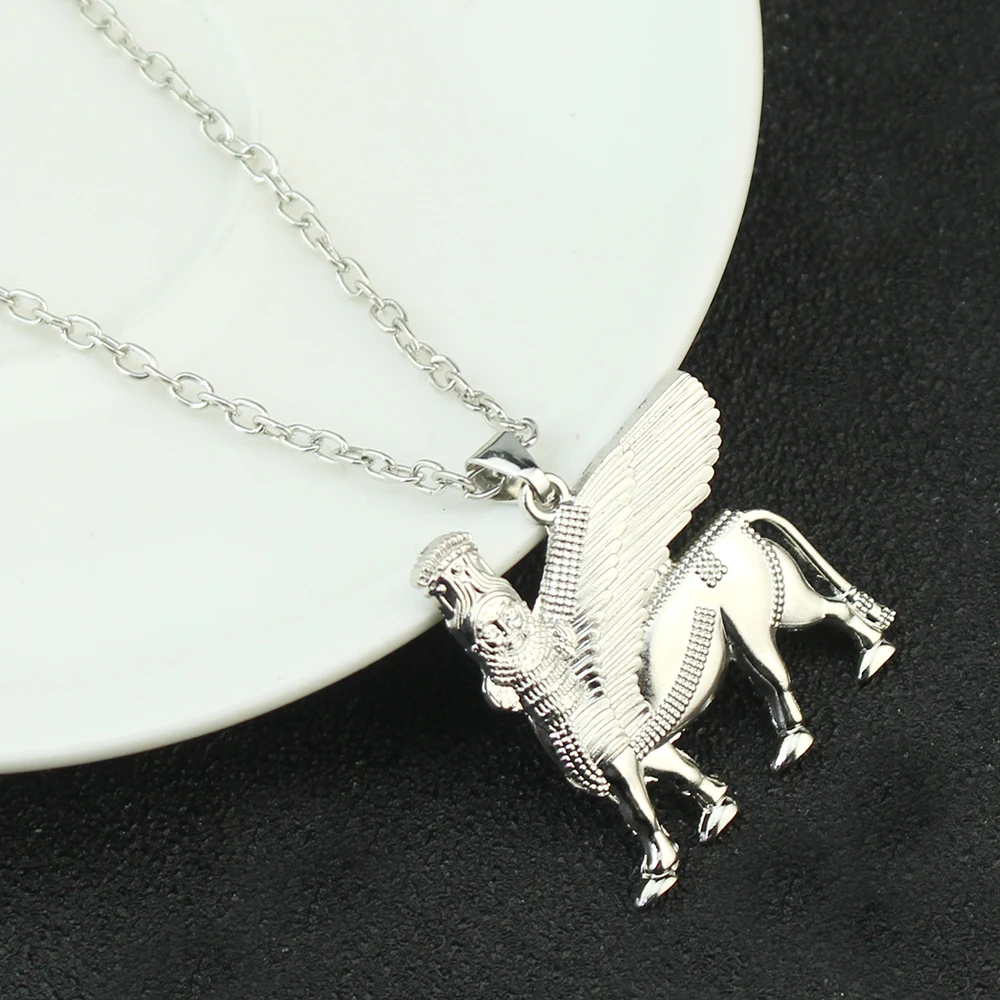 Ashur Pendant Necklace for Women Men Lama,Lamma,Winged Bull Lamassu is an Assyrian Protective Deity Jewelry