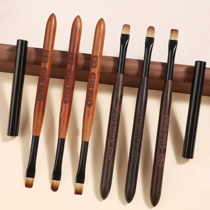 1/6PCS Acrylic Nail Brush Pen for Powder Manicure Round Wood Handle Gel Builder Brushes Tools