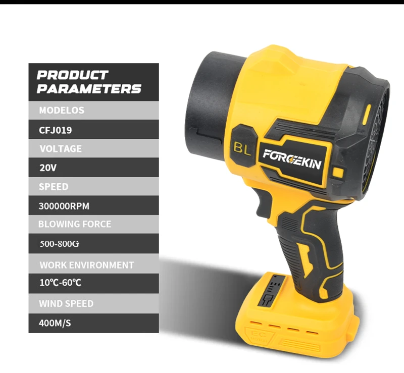 FORGEKIN Bürstenloser Elektrischer Turbolüfter, Langrohr-Gebläse, Handgehaltener Laubbläser, Schneewerkzeug für Dewalt 20V Akku – Detail 10