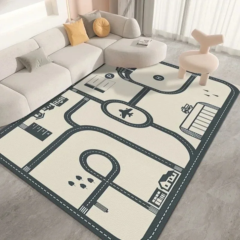 Cartoon Traffic Rug Early Learning Crawling Mat for Kids Wear-Resistant Non-Slip Floor Mat Easy To Clean Retro Home Decoration