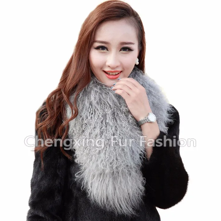 Single Side Fur Curly Real Mongolian Lamb Fur Scarf CX-S-88