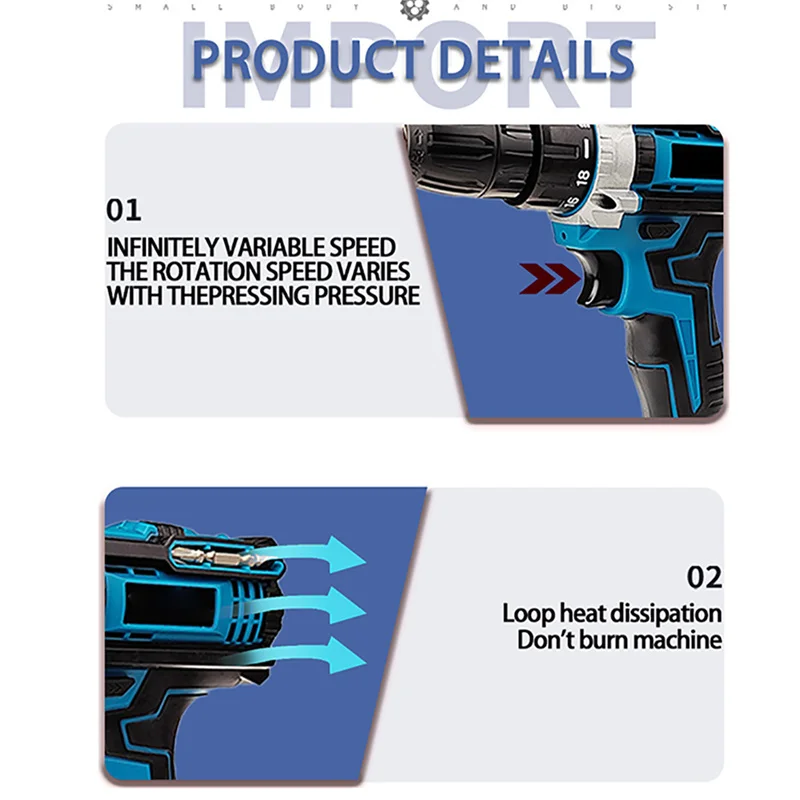 GECOFEER 21 فولت مفك مثقاب كهربائي لاسلكي 1600 دورة في الدقيقة عالي 32 عزم دوران أدوات كهربائية للحفر المنزلية مع بطاريتين #5