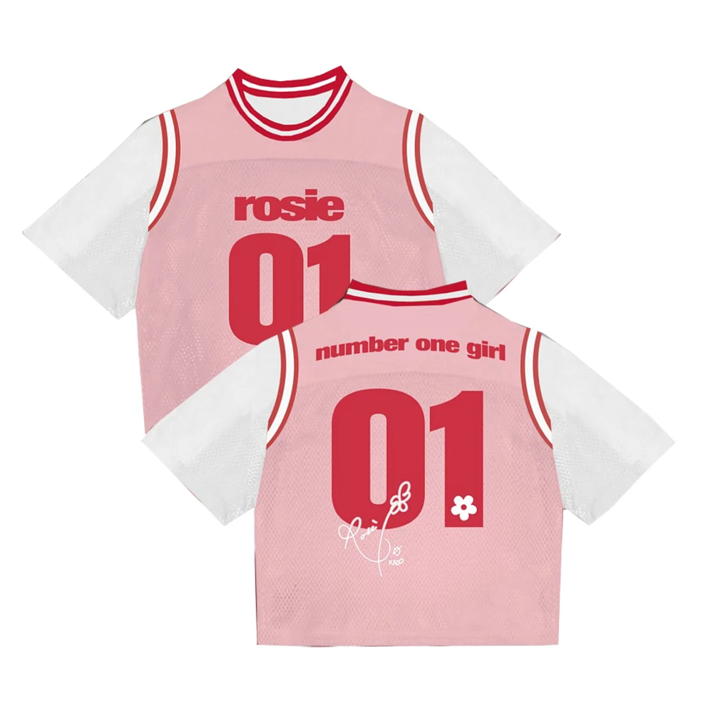 Camiseta de béisbol de ROSÉ para grupo de chicas coreanas Y2K, camiseta de concierto de gran tamaño para mujer, Top informal de moda con cuello en V para fanáticos, novedad de 2026 ﻿