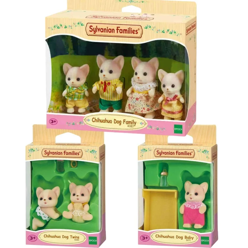 Anime Sylvanian Families Doll Figurka Chihuahua Dog Family Forest World Kawaii Dekoracja Model Wisiorek Ozdoba Prezent Urodzinowy