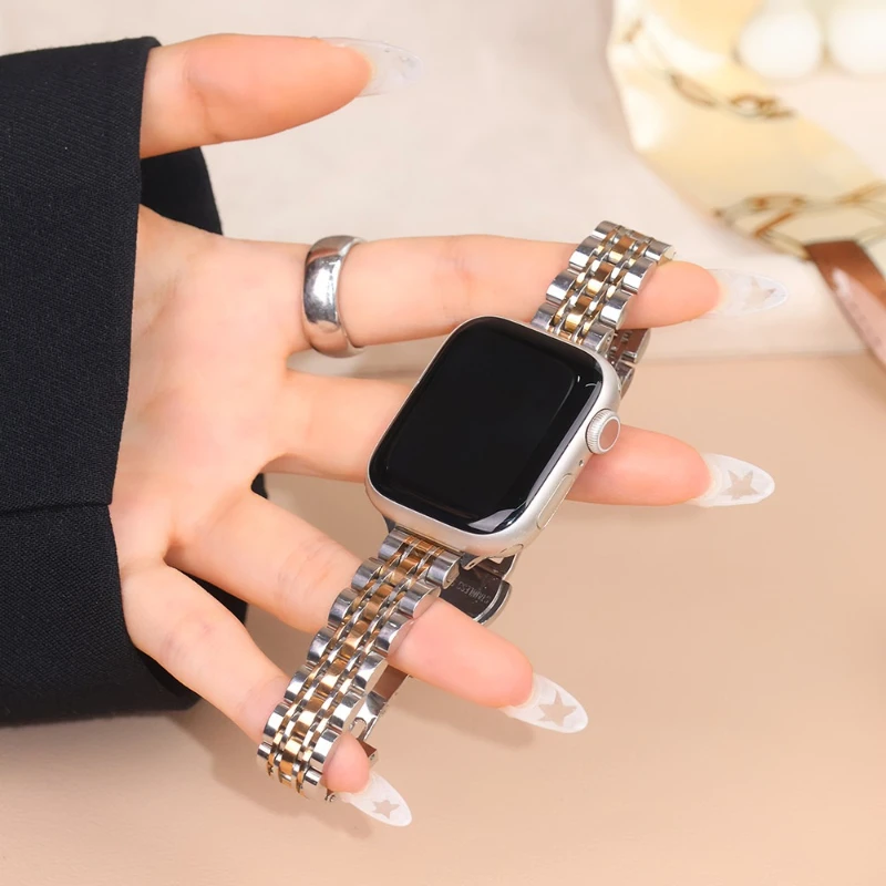 حزام من الفولاذ المقاوم للصدأ لساعة أبل 40 ملم 44 41 45 38 49 42 46 ملم سوار نسائي نحيف سلسلة IWatch 10 Ultra 9 8 7 6 5 4