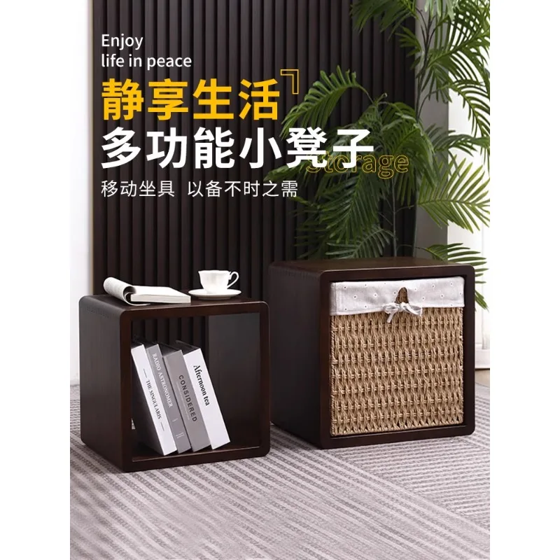 Solid wood creative shoe change living room sofa stool Japanese back-shaped storage small bench exhibition hall bench