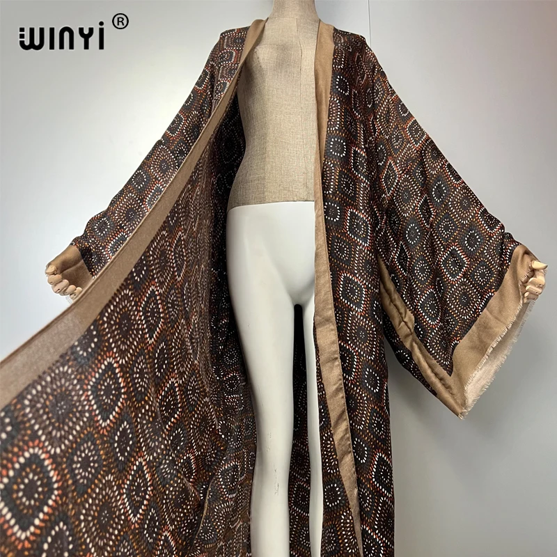 WINYI Retro-Druck Kimono Mode Kaftan Strandmode Strickjacke Boho Abendkleid Abaya Dubai Luxus Cover-up Strand Outfit Damen