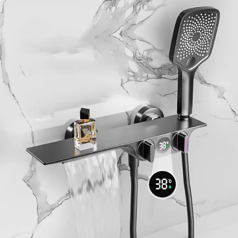

Brass Bathtub Faucet Waterfall Bathroom Shower Faucet Taps Mixer Wall Mounted Tub Split Body Torneiras Banheira Bath Tub