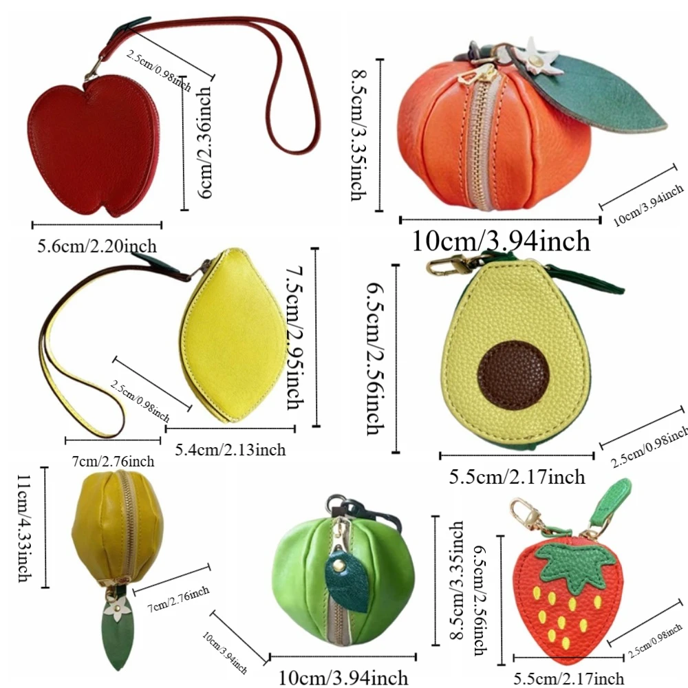 키 체인 귀여운 과일 모양 동전 지갑 한국 스타일 아보카도 PU 가죽 펜던트 귤 열쇠 고리 미니 보관 주머니 야외