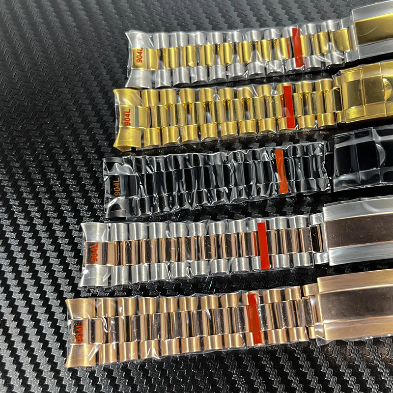 حزام ساعة بريزيدنت ذو نهاية منحنية 20 ملم من الفولاذ المقاوم للصدأ لساعة Seiko NH35 Datejust سوار الرئيس باللون الفضي والذهبي