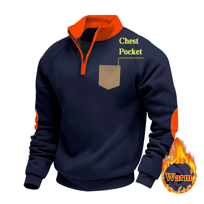 

European and American Autumn and Winter Fleece Sweatshirt Men's Pullover Stand-up Collar Casual Heavyweight Sweatshir Jacket Men