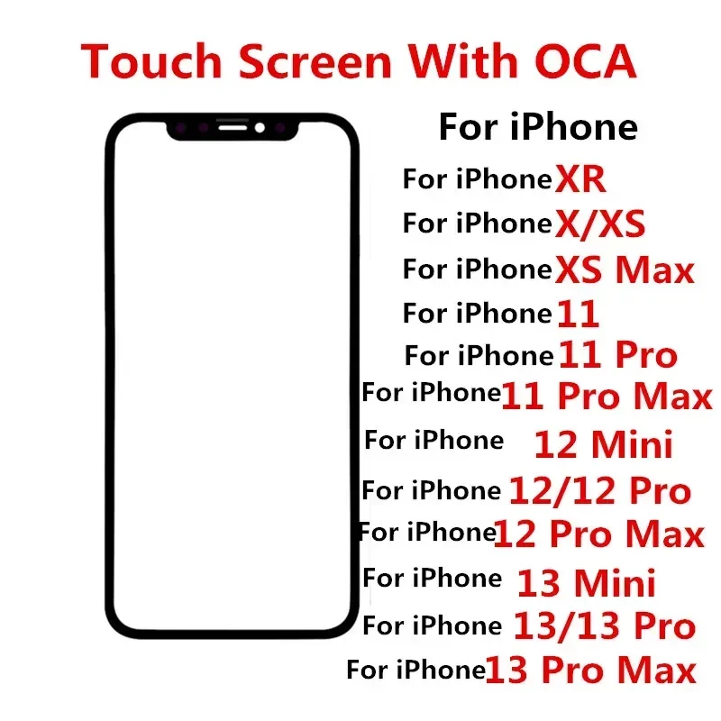 

Outer screen for iPhone XR XS Max 11 pro 12 13 Pro Max front touch panel LCD display glass cover lens repair replace part OCA