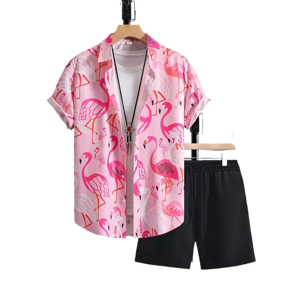 Men's Shirt Set Hawaiian Shirt Floral Flamingo Graphic Prints Turndown Street Casual Short Sleeve Print Clothing Apparel