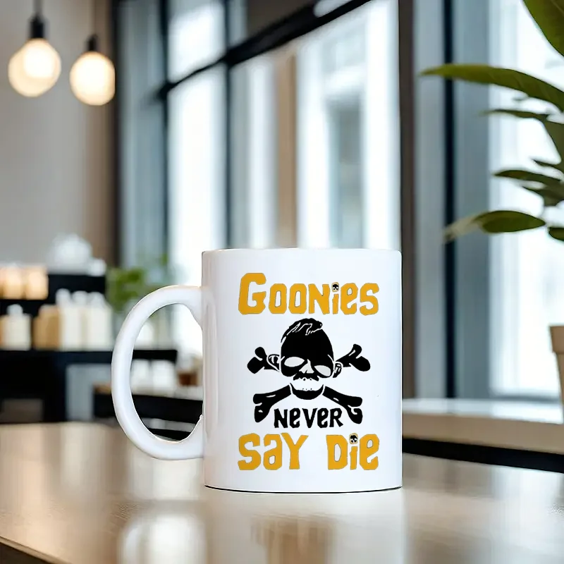 1 Goonies Never Say Die Ceramic Coffee Mug - Insulated, Reusable, Multi-Purpose Mug for Hot/Cold Drinks, Machine Washable