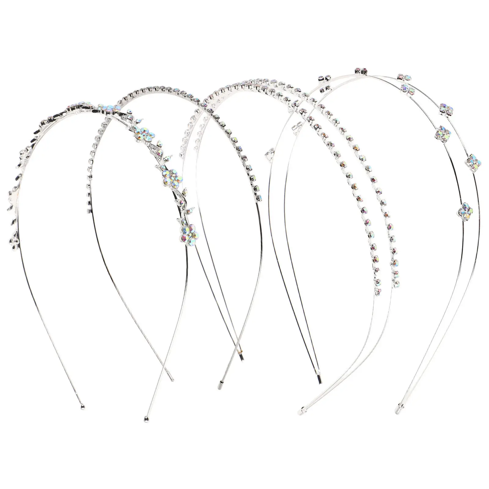 4Pcs Bridal Rhinestone Headband Exquisite Hair Hoop Decoration Wedding Hair Accessory Woman Metal Headpiece Formal Occasion