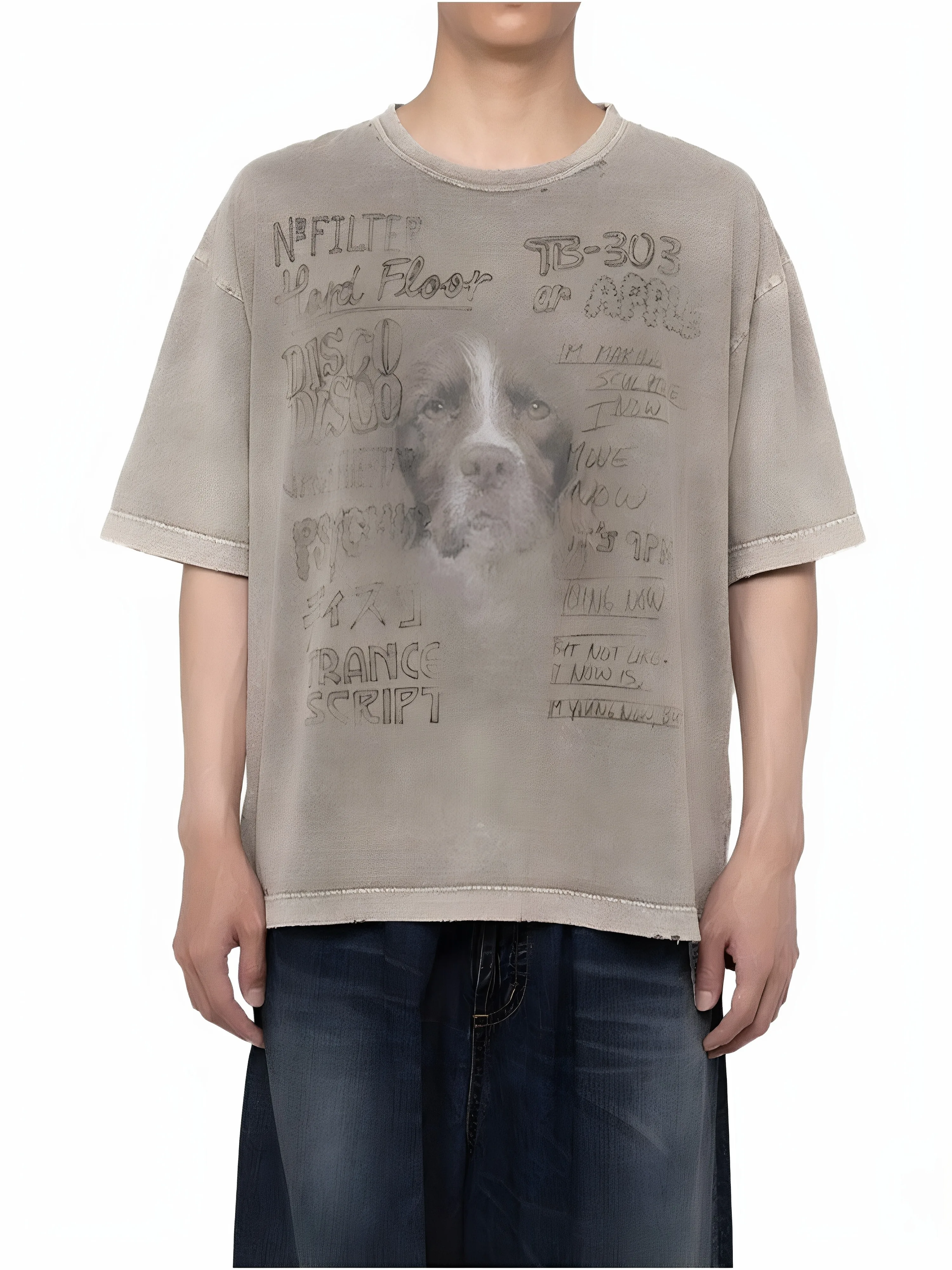 

24SS MMY Sanyuan MIHARA Japanese Casual Pure Cotton Round Neck Washed Retro Printed Short Sleeved T-shirt