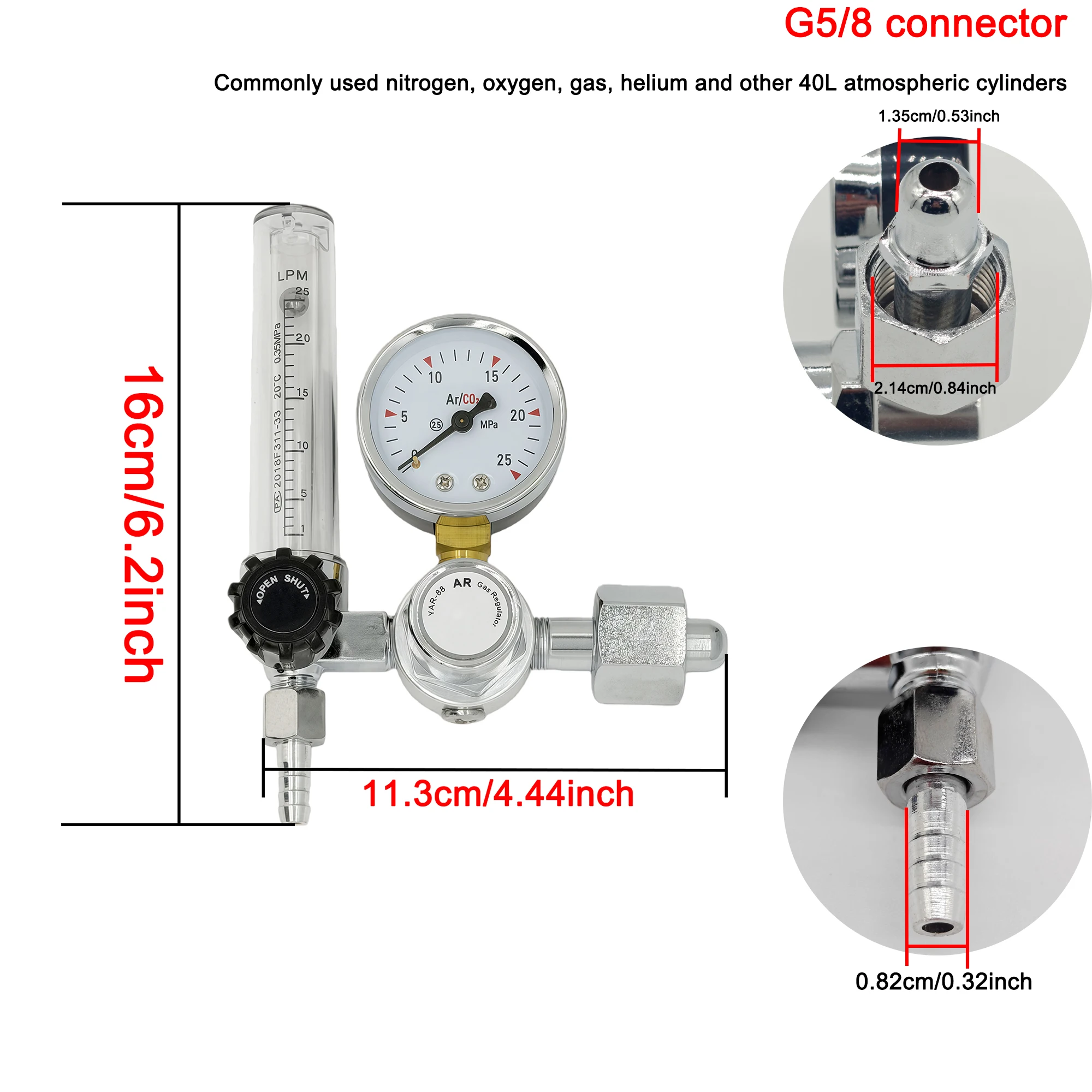 New 2022, CO2 Flow Meter Mig Tig 0-25 MPa, Standard Flow Meter, Welding Device, Argon Pressure Reducer