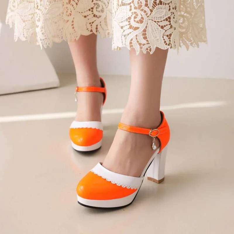 Pumps Spring and Autumn Fashion New Model High Heels Nude Shoes Color Blocking Round Head Asakuchi Buckle Women's Shoes High 9cm