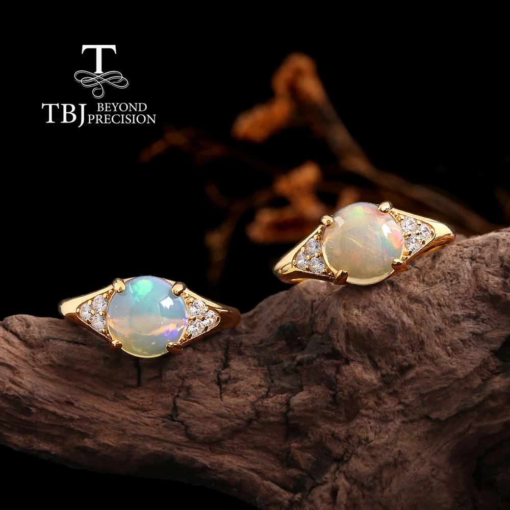 Simple 925 Sterling silver ring natural ethiopia opal round 9.0mm October Birthstone fine jewelry for women's banquet party wear