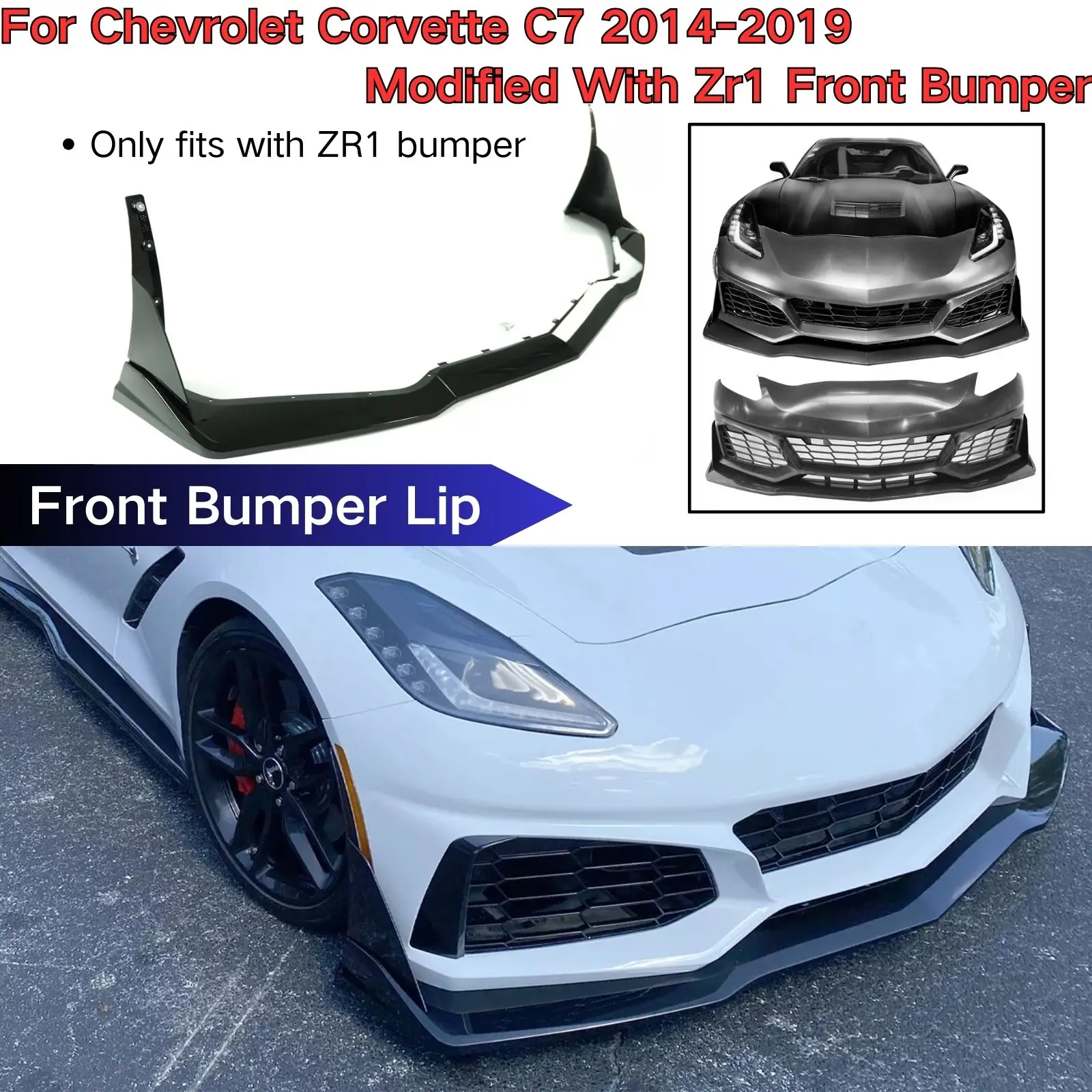 For Chevrolet Corvette C7 2014-2019 Modified With Zr1 Front Bumper Lip With Winglets Spoiler Splitter Cars Accessories Body Kit