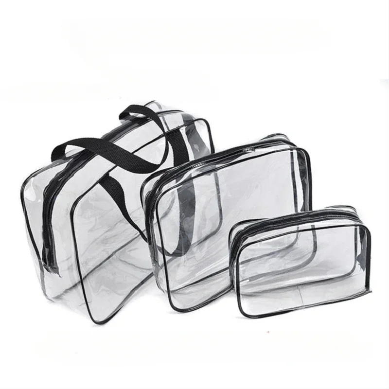 Brand Design Transparent Makeup Bag Thickened PVC Cosmetics Storage Bag Waterproof Travel Portable Toilet Bag Set