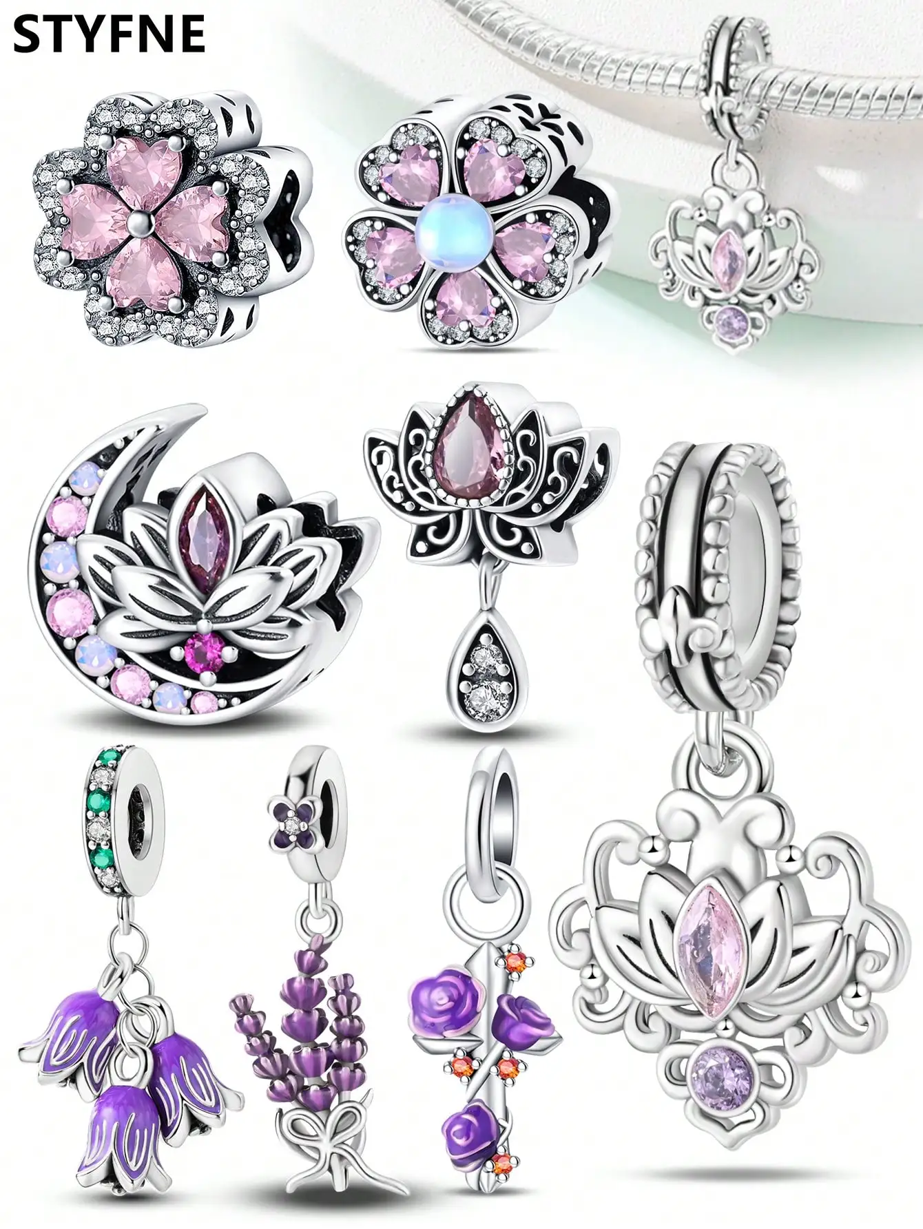 Dijes Plata Rosa Rosa Bellflower cuentas encanto plateado ajuste encantos plata 925 pulsera Original para fabricación de joyería DIY Charm