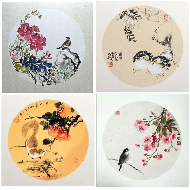 10Sheets Chinese Raw Rice Paper Card Thicken Soft Handmade Paper Cards for Calligraphy Watercolor Meticulous Painting Mounting