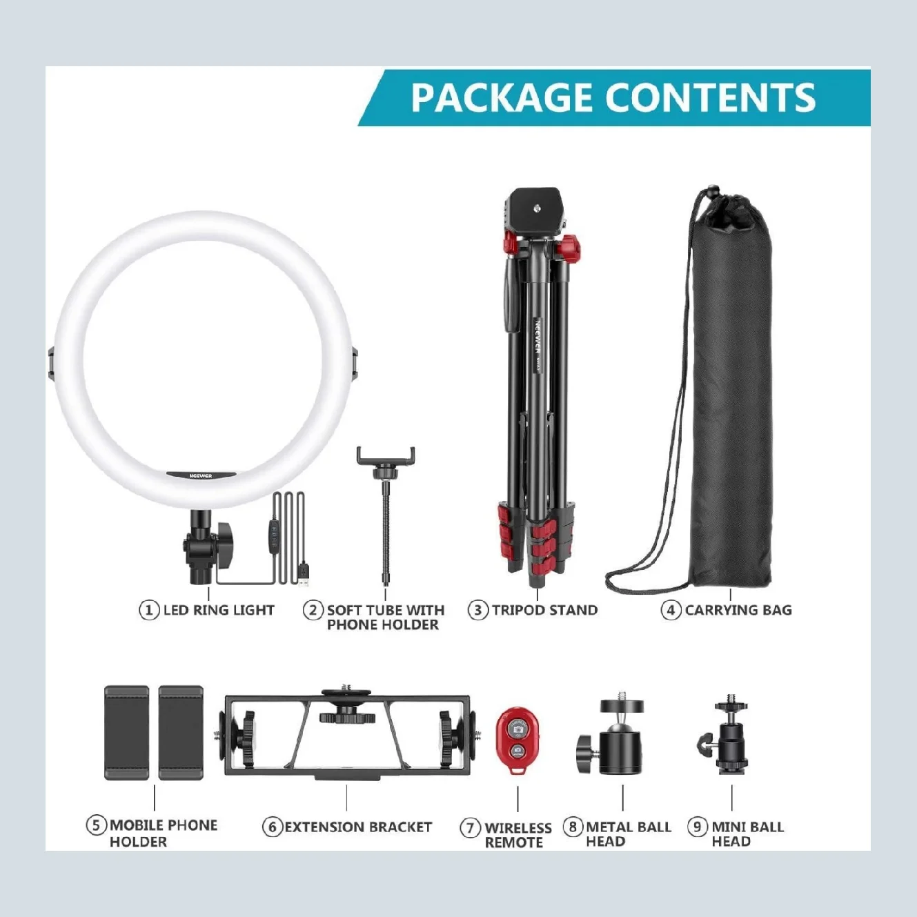 Kit de Anillo de Luz LED para Selfies Neewer de 10" con Trípode, 3 Soportes para Teléfono para Maquillaje, Transmisión en Vivo y Grabación de Video