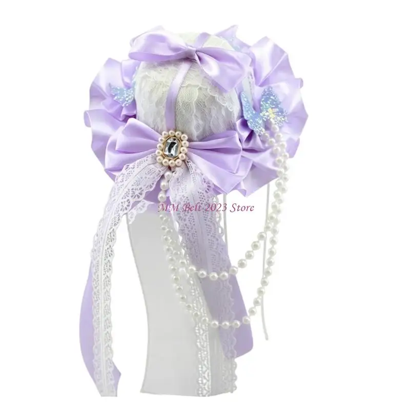 49ME Anime Hairpiece Large Butterfly Bows And Breathable Polyester Fabric Hair Accessory Costume Hair Ornament