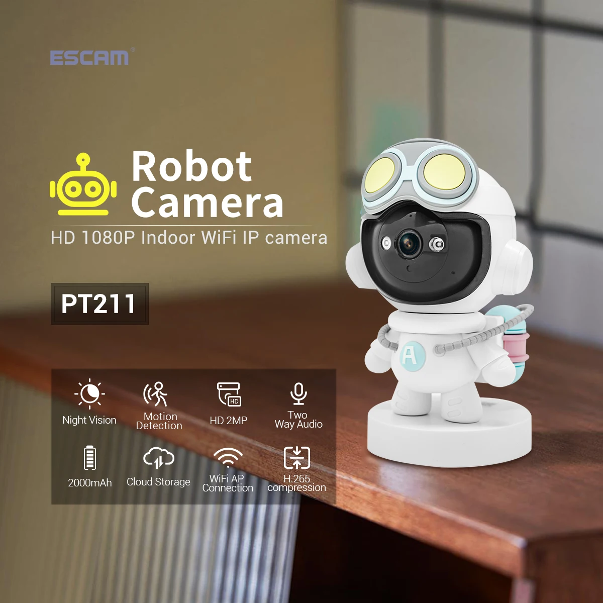 

ESCAM PT211 2MP 1080P Yoosee APP 2,4G & 5G WIFI батарея для робота Беспроводная PTZ IP купольная камера AI Humanoid Security Monitor