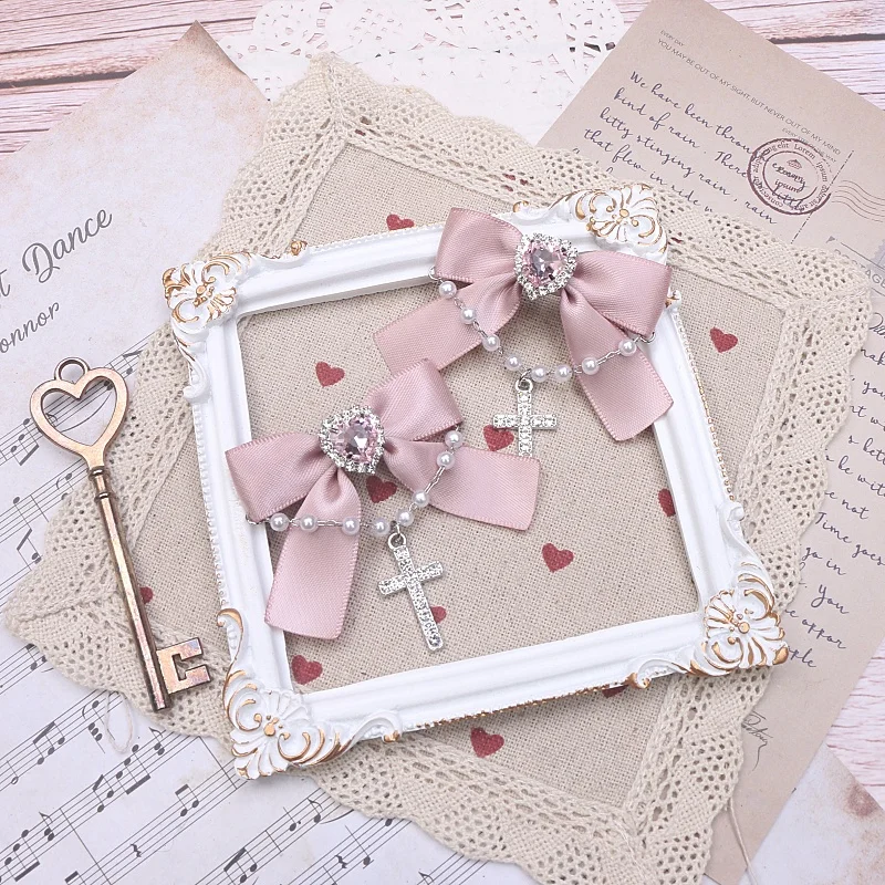 Accessories for Women Bow Hair Clips Rhinestones Cross Pendant Loria Bowknot Fashion Lolita Harajuku Y2K Girl Hair Pins