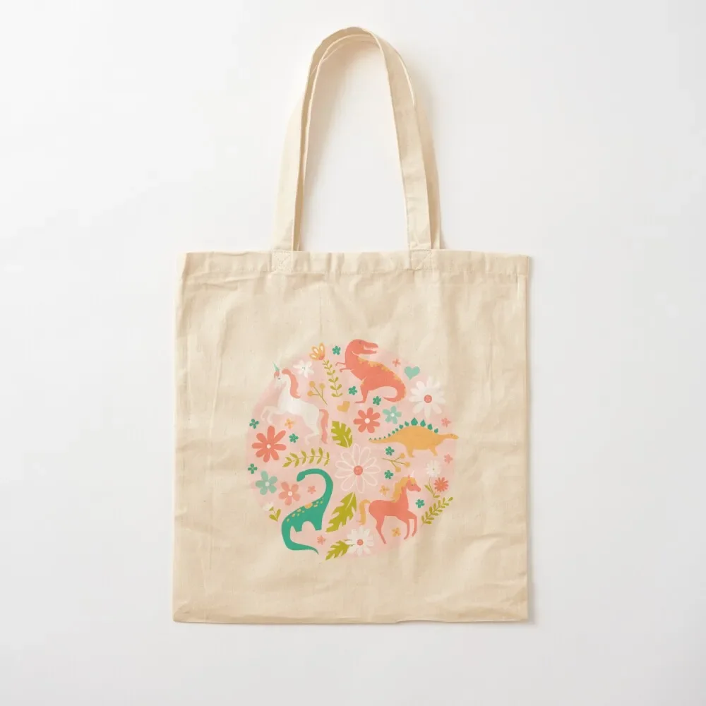 Dinosaurs + Unicorns on Pink Tote Bag tote bag men shopping trolley bag handbag personalized tote