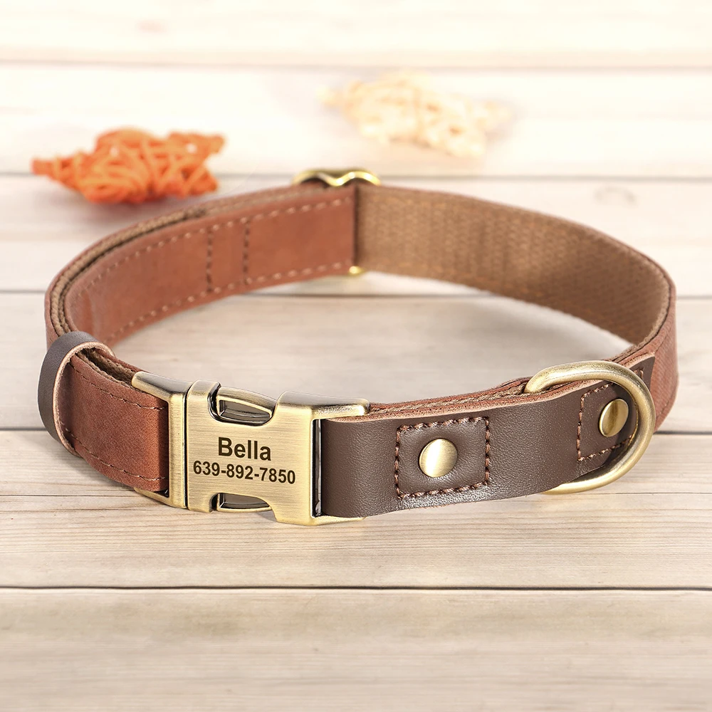 

Personalized dog collar belt leather leather dog collar and walking lead rope for medium and small dog custom pet ID necklace