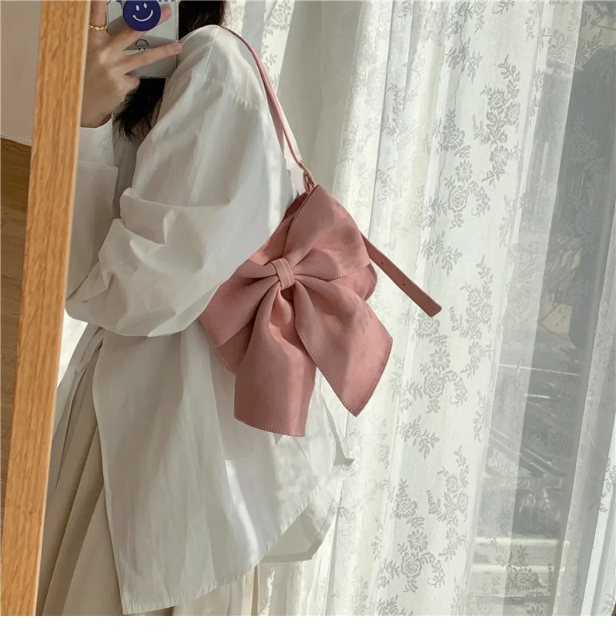 Spring Summer 2023 Purses and Handbags Lovely and Sweet Big Bow Shoulder Women Bags Casual Open Pocket Lolita Bags