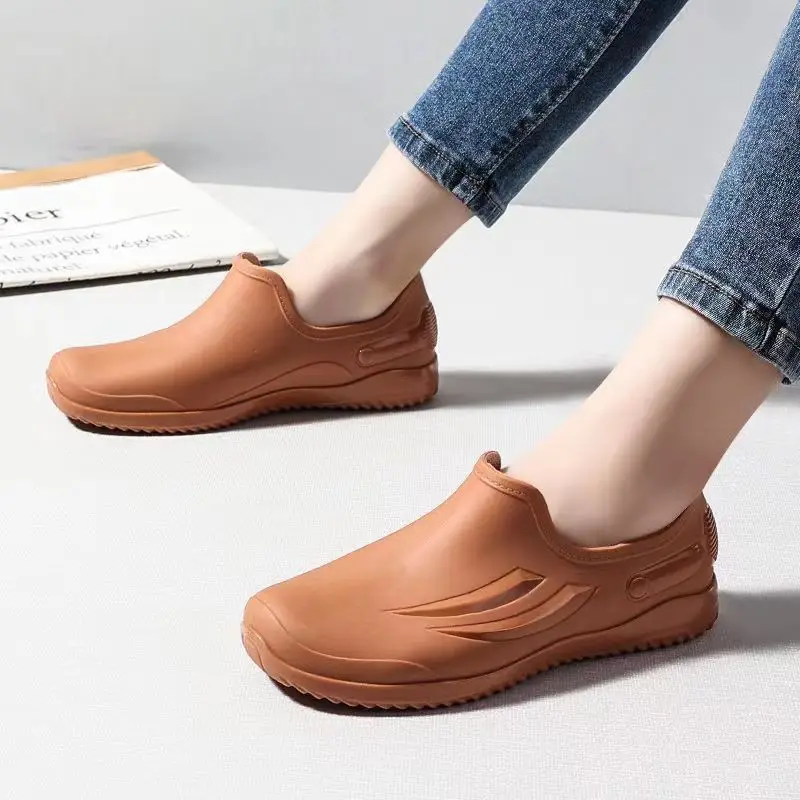 2024 New Women's Spring Autumn Low Top Slip-On Rain Shoe Soft Sole Non Slip Waterproof Flat Sole Work Shoes Garden  Shoes