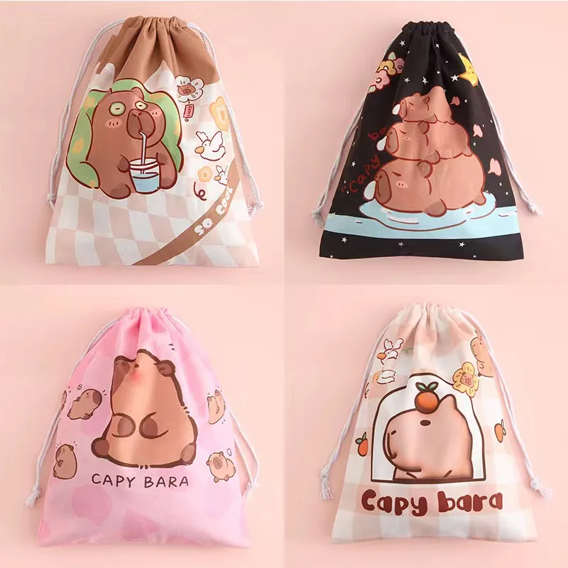 Cartoon Capybara Drawstring Shoes Underwear Travel Sport Storage Bags Nylon Bags Organizer Clothes Packing children's day gifts