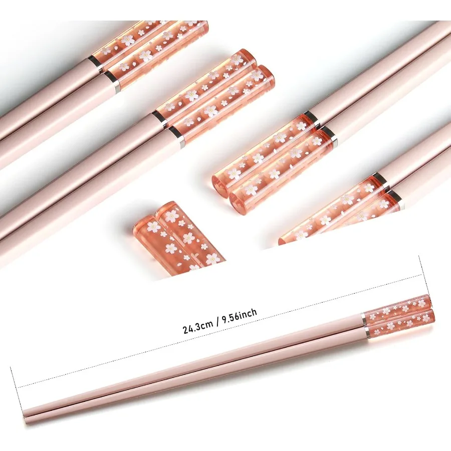 عيدان تناول الطعام قابلة لإعادة الاستخدام آمنة للاستخدام في غسالة الأطباق AYFDISHS 5 أزواج 9.56 بوصة خفيفة الوزن من الألياف الزجاجية قطع ساكورا اليابانية الصينية