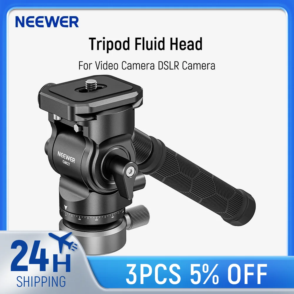 

NEEWER Tripod Fluid Head Metal Pan Tilt Head with Arca QR Plate Telescopic Handle for Compact Video Camera DSLR Camera