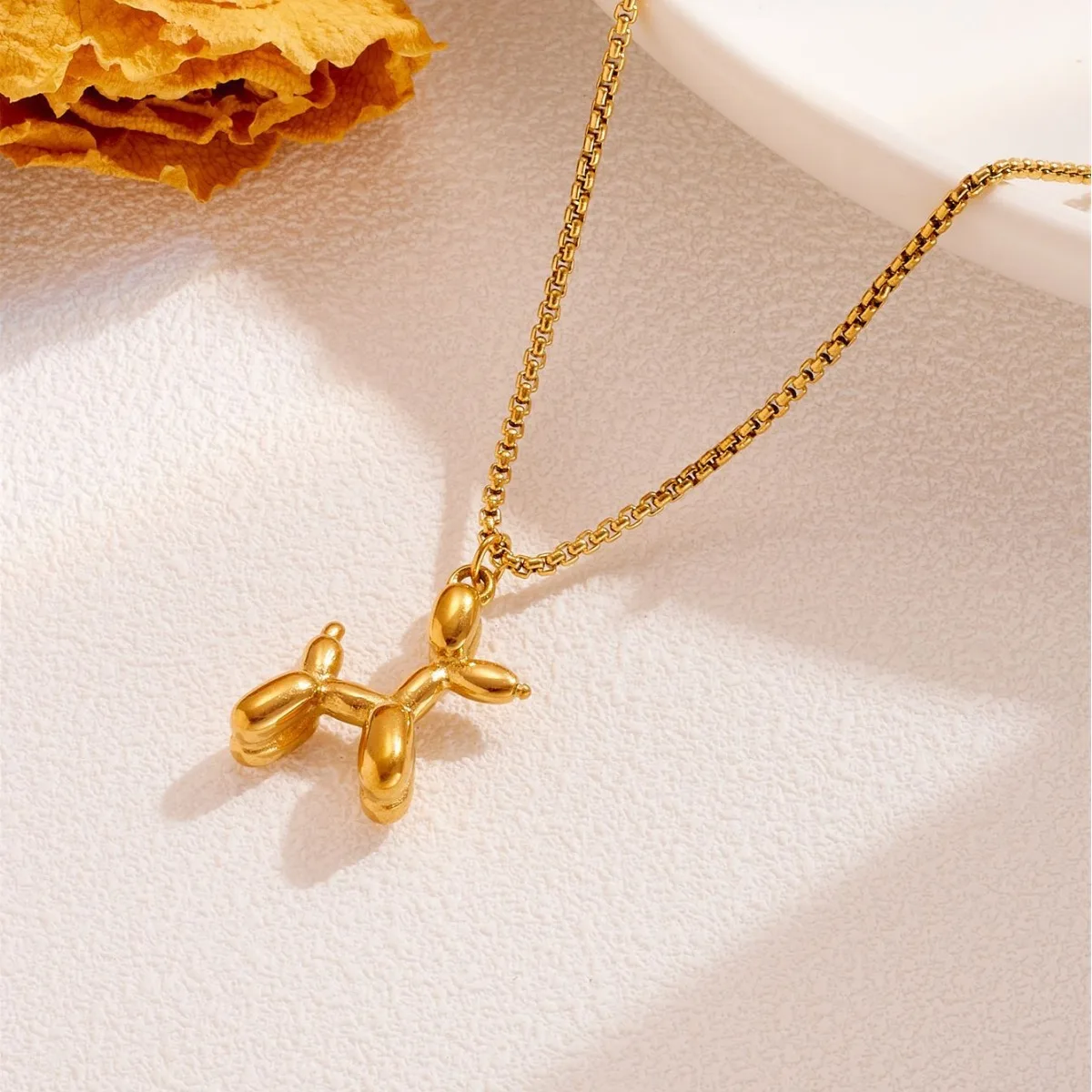 New Cute Gold Color Balloon Dog Pendant Necklace Men Women Creative Animal Fashion Clavicle Chain Necklace Jewelry Gift image 4