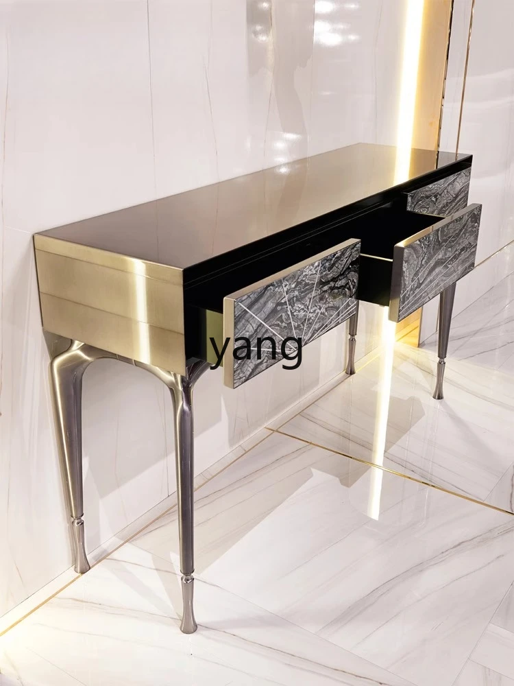 LMM  Italian solid wood light luxury entrance table simple entry foyer decorative cabinet corridor wall table