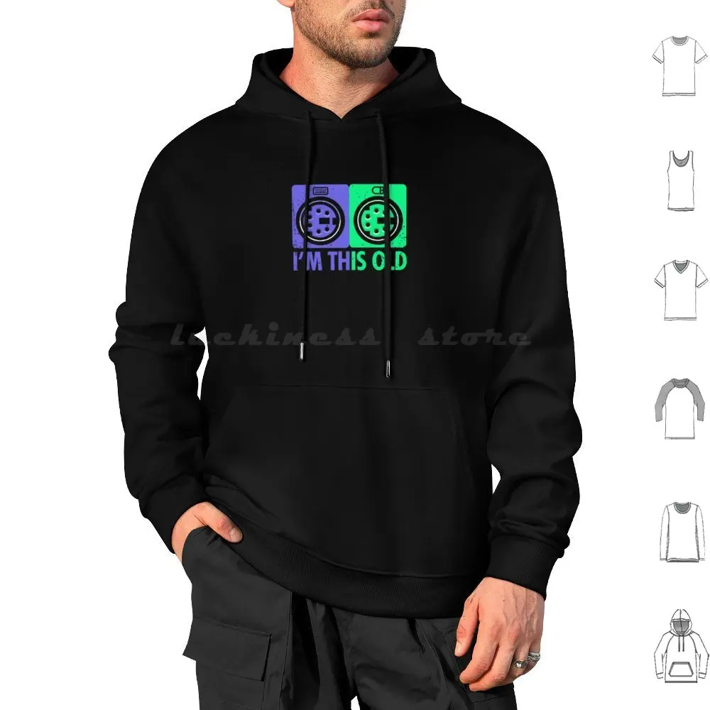I'M This Old Retro 1990S It Professional Sudadera con capucha de algodón de manga larga, soporte técnico, conectores de Ps2 Retro, Old School