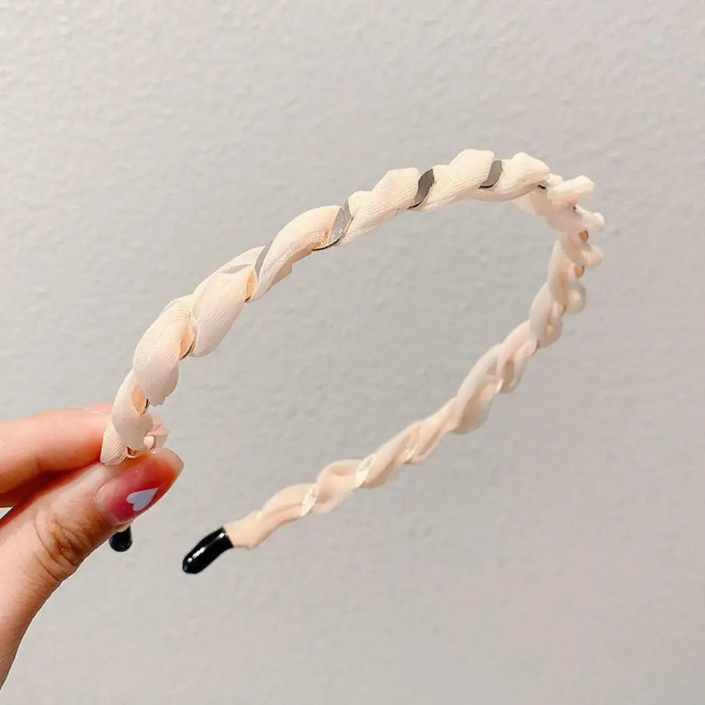 Pressure Dispersing Headband Women Braided Hair Hoop Headband Soft Mesh Yarn Twist Hair Accessory Anti-slip Teeth for Washing