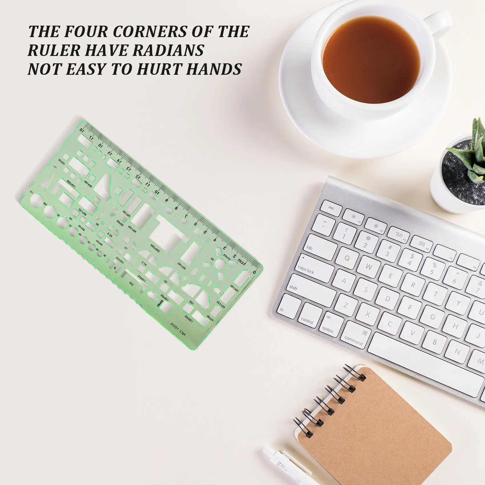 사무실 및 학교용 플라스틱 측정 템플릿, 건물 거푸집 스텐실, 기하학적 드로잉 자, 녹색, 6 개